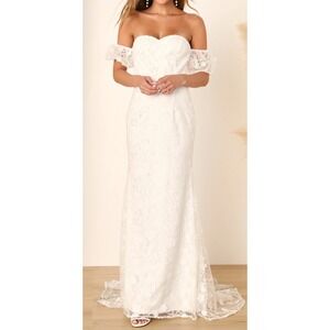 NWT Lulus Magical‎ Beginnings White 3D Floral Embroidered Maxi Dress Size Large